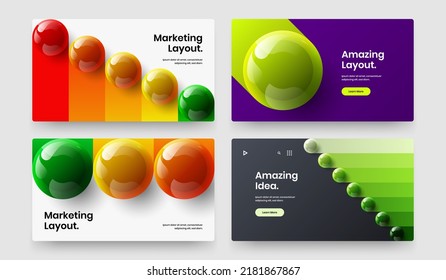 Vivid realistic balls flyer layout composition. Multicolored banner vector design concept set.