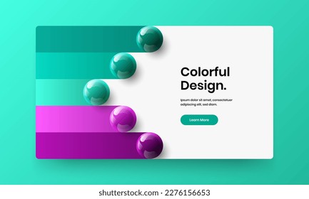 Vivid realistic balls front page template. Minimalistic company brochure vector design concept.