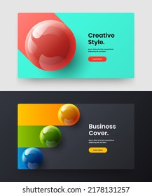Vivid realistic balls horizontal cover template bundle. Trendy company brochure vector design illustration composition.
