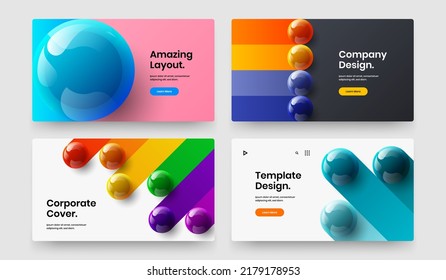 Vivid realistic balls horizontal cover template collection. Modern landing page vector design illustration set.