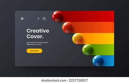 Vivid realistic balls leaflet concept. Simple catalog cover vector design layout.