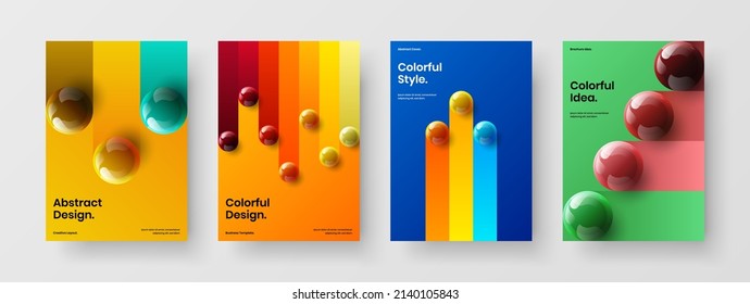 Vivid realistic balls presentation template collection. Colorful pamphlet design vector illustration composition.