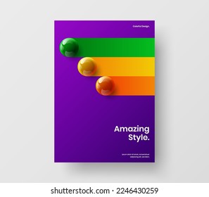 Vivid realistic spheres banner concept. Clean journal cover vector design illustration.