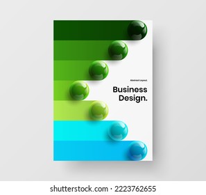Vivid realistic spheres banner illustration. Premium brochure A4 vector design template.