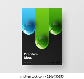 Vivid realistic spheres booklet template. Bright leaflet design vector concept.