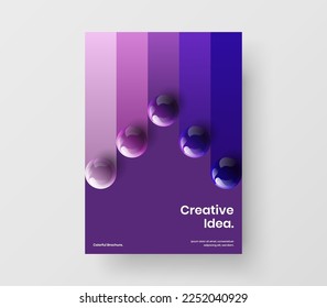 Vivid realistic spheres brochure template. Simple presentation A4 vector design illustration.