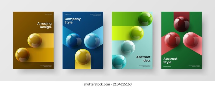 Vivid realistic spheres corporate cover layout collection. Fresh poster vector design template composition.
