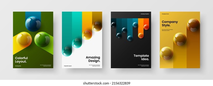 Vivid realistic spheres handbill illustration set. Isolated company cover vector design layout bundle.