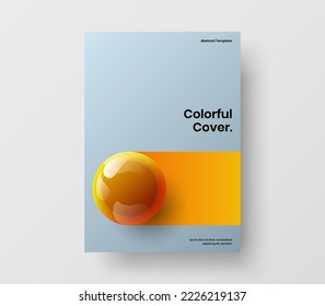 Vivid realistic spheres pamphlet concept. Creative corporate brochure A4 vector design template.