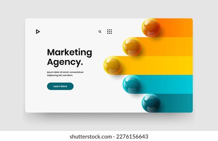 Vivid realistic spheres presentation illustration. Fresh corporate brochure vector design concept.