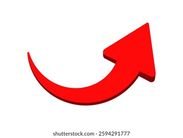 A vivid red arrow curved upward, symbolizing progress, growth, or upward movement.