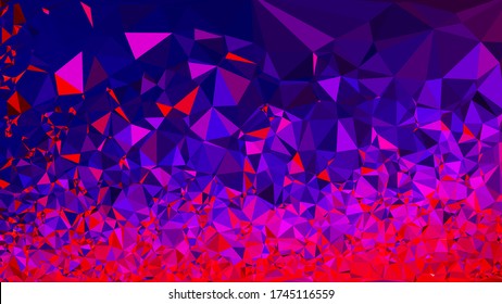 Lebhafter, rot-blauer geometrischer Hintergrund. Dreieckige Low-Poly-Vektor-Abbildung. Horizontale Position. Futuristische, technische, modische, luxuriöse universelle Anwendung. Vektor-Polygonal-Design für Ihr Unternehmen