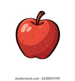 Vivid Red Cartoon Apple with Glossy Finish and Brown Stem, Perfect for Educational Graphics