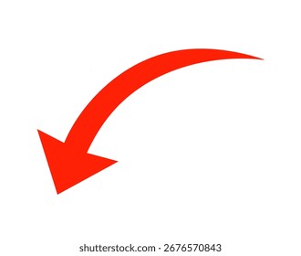 Vivid red curved arrow points downwards, isolated against a black backdrop
