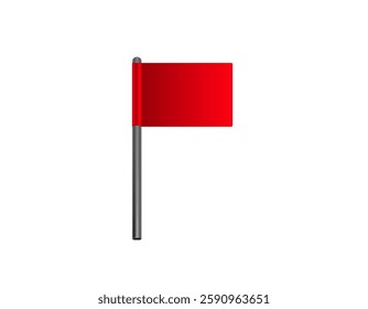 A vivid red flag stands on a simple black pole, often used to signal caution or danger.