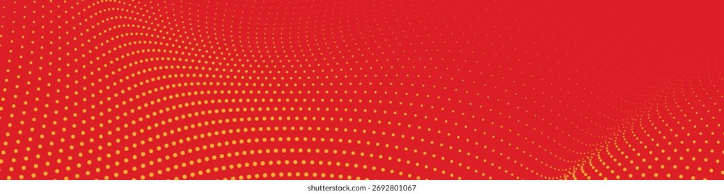 Vivid red halftone mesh creating motion and energy, dynamic dotted wave flowing across bright field perfect for technology branding and bold modern posters