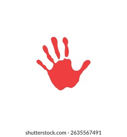 Vivid Red Handprint Symbolizing Warning, Stop, and Human Impact, Bold Vector Graphic for Alerts and Social Messages, Expressive Red Palm Print Icon, Representing Danger, Activism, and Human Connection