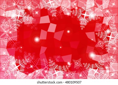 vivid red illustration on a Christmas theme with a polygonal pattern. set of snowflakes. central part of the illustration for your text. vector image. for design, wallpaper, greeting cards