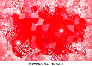 vivid red illustration on a Christmas theme with a polygonal pattern. set of snowflakes. central part of the illustration for your text. vector image. for design, wallpaper, greeting cards
