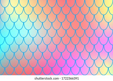 Vivid red Mermaid gradient. Fish skin ornament. Colorful abstract background with fishscale pattern. Summer party banner template. Optimistic backdrop for web design or wallpaper. Fish scale print