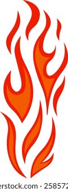 Vivid red and orange cartoon flames forming a bonfire, representing heat, energy, and danger, set against a clean white background, creating a striking visual impact