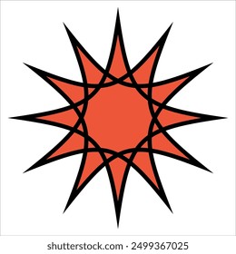 A vivid red star adorned with striking black lines encircles it, set against a bright, white background that enhances its vibrant colors