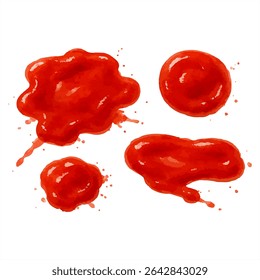 Vivid red watercolor splashes on a white background, creating an abstract design. Ideal for art, design, and creative projects with a bold, dynamic feel.