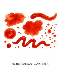 Vivid red watercolor splashes on a white background, creating an abstract design. Ideal for art, design, and creative projects with a bold, dynamic feel.