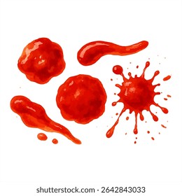 Vivid red watercolor splashes on a white background, creating an abstract design. Ideal for art, design, and creative projects with a bold, dynamic feel.
