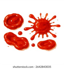 Vivid red watercolor splashes on a white background, creating an abstract design. Ideal for art, design, and creative projects with a bold, dynamic feel.