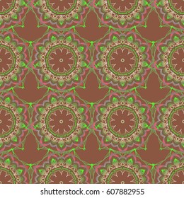Vivid repeating - For easy making seamless pattern use it for filling any contours. Sketch in green and orange colors. Vector illustration.