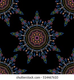 Vivid repeating floral - For easy making seamless pattern use it for filling any contours. Sketch in pink, yellow and blue colors. Vector illustration.