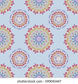 Vivid repeating floral - For easy making seamless pattern use it for filling any contours. Sketch in blue and yellow colors. Vector illustration.