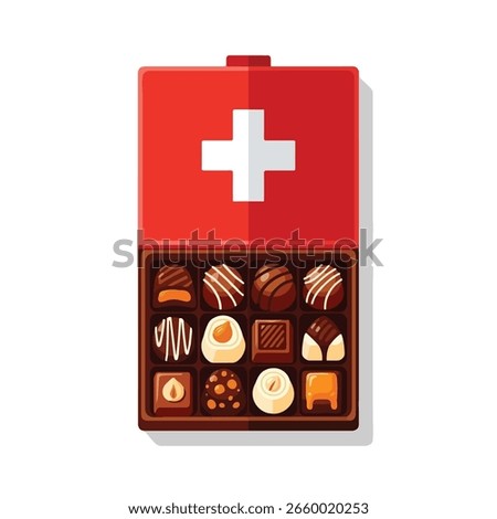 a vivid representation of a chocolate assortment housed within a first aid kit design symbolizing a novel concept of sweet confectionery providing delightful cures to satisfy cravings