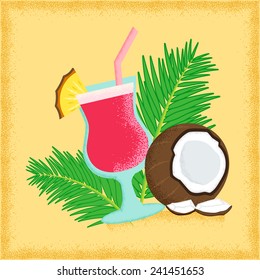 vivid retro styled tropical poster with grunge shading
