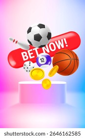 Vivid room with sport accessories. 3d vertical vector illustration 