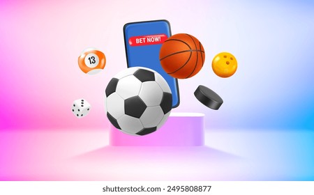 Vivid room with sport inventory. Net now concept. Realistic 3d vector illustration 