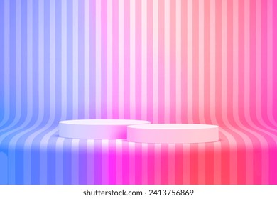 Habitación Vivid con dos podio y rayas. Ilustración vectorial de estilo 3d 