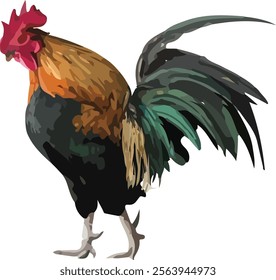 Vivid Rooster Vector Illustration – Realistic Farm Animal Design for Rural Lifestyle, Agriculture, and Organic Branding Projects