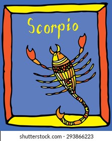 Vivid Scorpio horoscope sign vectorized hand draw