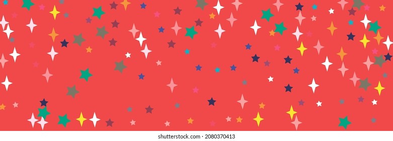 Vivid Sea Stars Violet Colorful Chaotic Lavender Stars Pattern. Vibrant Red Turquoise Green Pink White Pastel Indigo Sky Wallpaper. Yellow Bright Azure Print Blue Multicolor Orange Illustration.