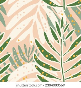 Vivid Seamless Abstract Artistic Palm Artwork Art. Black Repetitive Tropical Graphic Foliage Illustration Wallpaper. Pink Repeated Summer Tree Ornament Background.