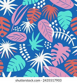 Vivid Seamless Abstract Beauty Lines Pattern. Pastel Repeated Summer Foliage Fabrics, Seamless Texture. Blue Continuous Creative Palm Ornament Background. 