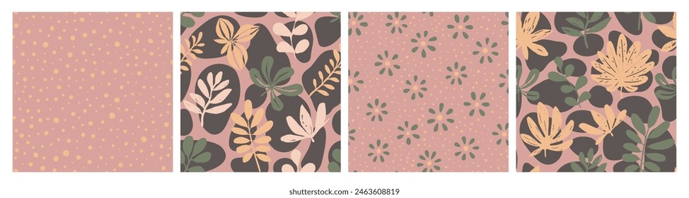 Vivid Seamless Abstract Fresh Style Design. Orange Repetitive Elegant Beautiful Invitation, Seamless Background. Green Endless Classic Foliage Ornament Texture. 