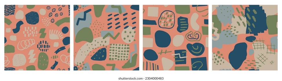 Vivid Seamless Brushed Artistic Decor Card. Pink Repeated Trend Beautiful Textile, Seamless Art. Blue Endless Round Retro Watercolor Wrapping