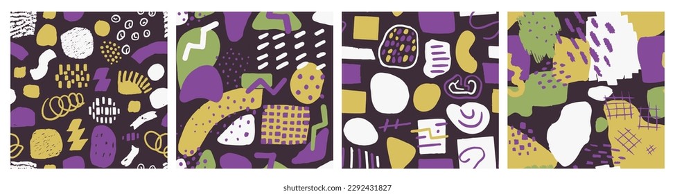 Vector De Telas Sencillas Cepas Y Vivas. Decoración Geométrica De Verano Repetitivo Amarillo, Conjunto Sin Marea. Blob colorido de superficie vintage de color infinito