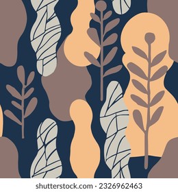 Vivid Seamless Classic Fresh Shape Art. Black Repetitive Fashion Tropic Decor, Seamless Pattern. Gradient Continuous Nature Branch Leaves Wallpaper. 