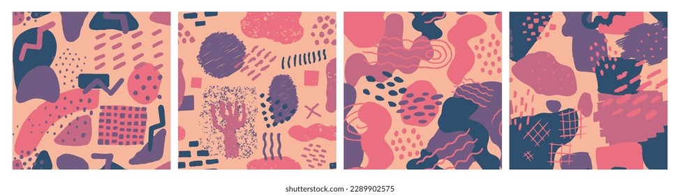 Vivid Seamless Color Trendy Shape Paper. Black Repetitive Fashion Geometric Style, Seamless Set. Pink Continuous Trend Modern Invitation Print