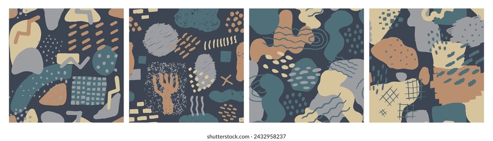 Vivid Seamless Contemporary Hand Drawn Template Silhouette. Dark Endless Decoration Simple Ornament, Seamless Backdrop. Yellow Repetitive Fashion Beauty Shape Cover