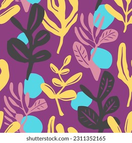 Vivid Seamless Creative Graphic Invitation Texture. Colorful Repeated Doodle Flora Artwork, Seamless Pattern. Blue Repetitive Elegant Spring Surface Design. 